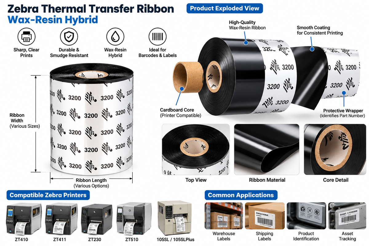 Thermal Transfer Ribbon for Zebra ZT410 ZT411 ZT230 ZT510 105SL Printers