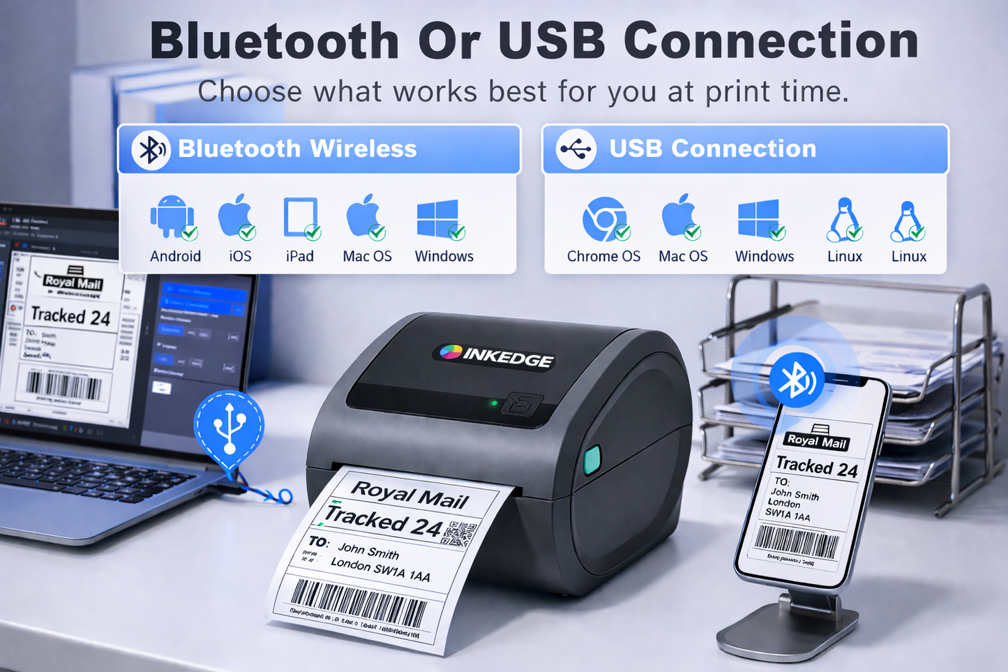 4x6 Thermo-Etikettendrucker Bluetooth Versanddrucker für iOS Android UK InkEdge